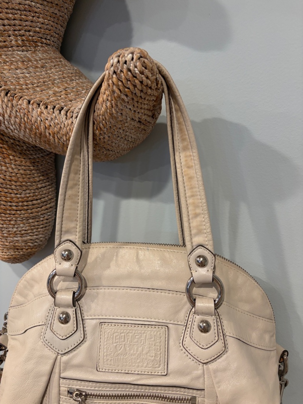 Coach Poppy Pearl Women's Cream Leather Tote Satchel Bag #16283 - Picture 4 of 12
